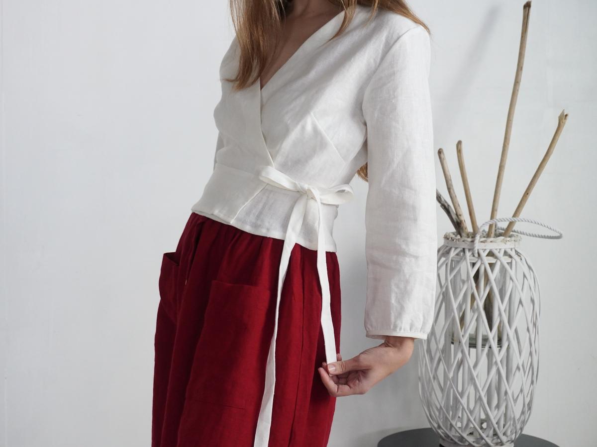 Blouse cache-cœur en lin à manches longues DNIEPER