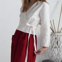 Blouse cache-cœur en lin à manches longues DNIEPER