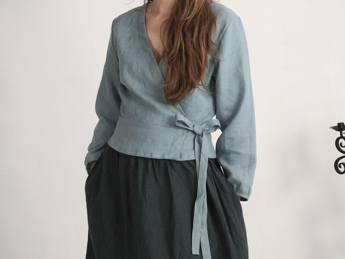 Blouse cache-cœur en lin à manches longues DNIEPER