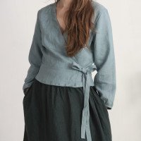 Blouse cache-cœur en lin à manches longues DNIEPER