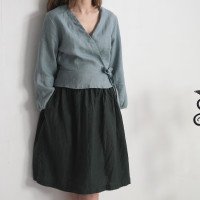 Blouse cache-cœur en lin à manches longues DNIEPER