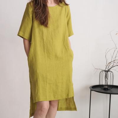 Robe asymétrique en lin à manches mi-longues ALLEGHENY