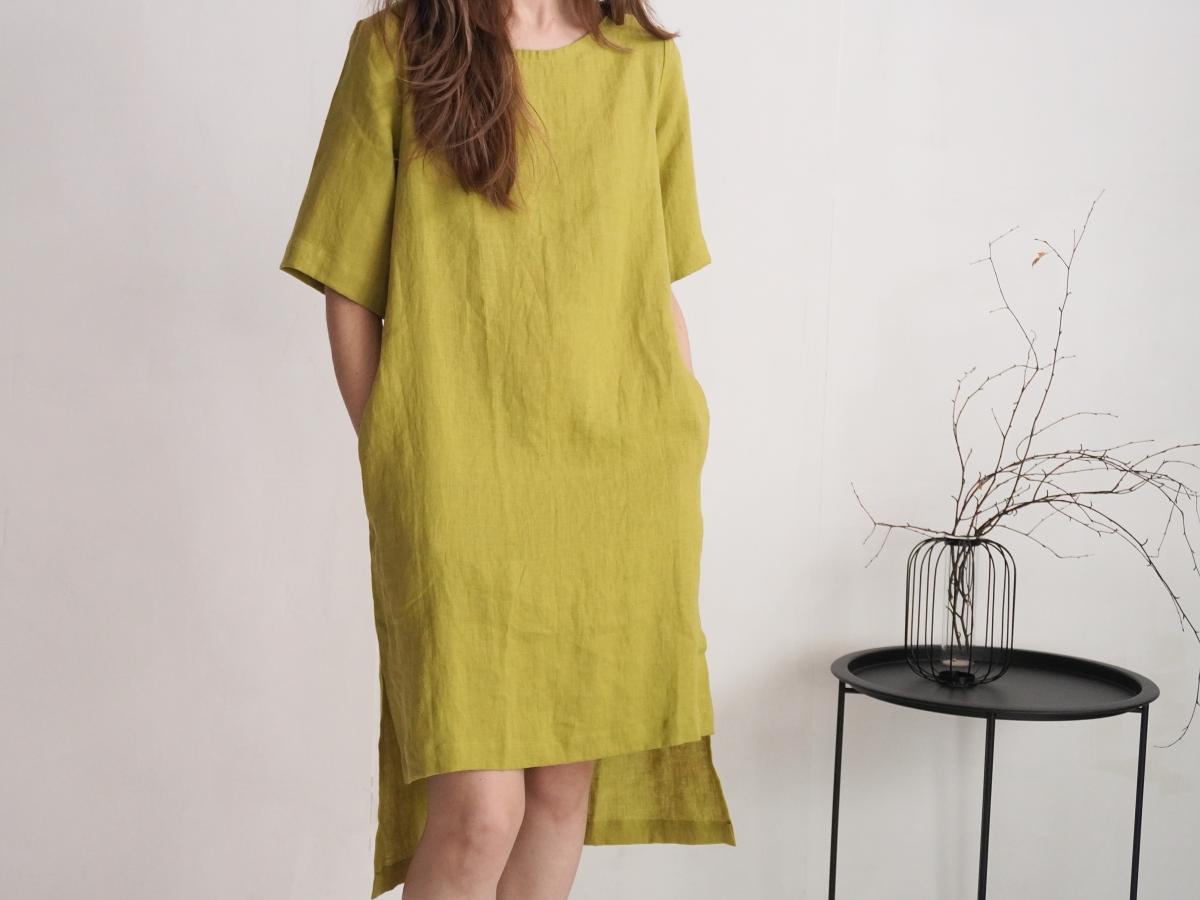 Robe asymétrique en lin à manches mi-longues ALLEGHENY