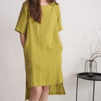 Robe asymétrique en lin à manches mi-longues ALLEGHENY