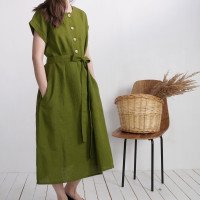 Robe chemise midi de grossesse en lin à ceinture LIMPOPO