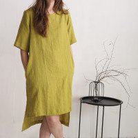 Robe asymétrique en lin à manches mi-longues ALLEGHENY