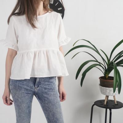 Blouse courte en lin à volants RIO