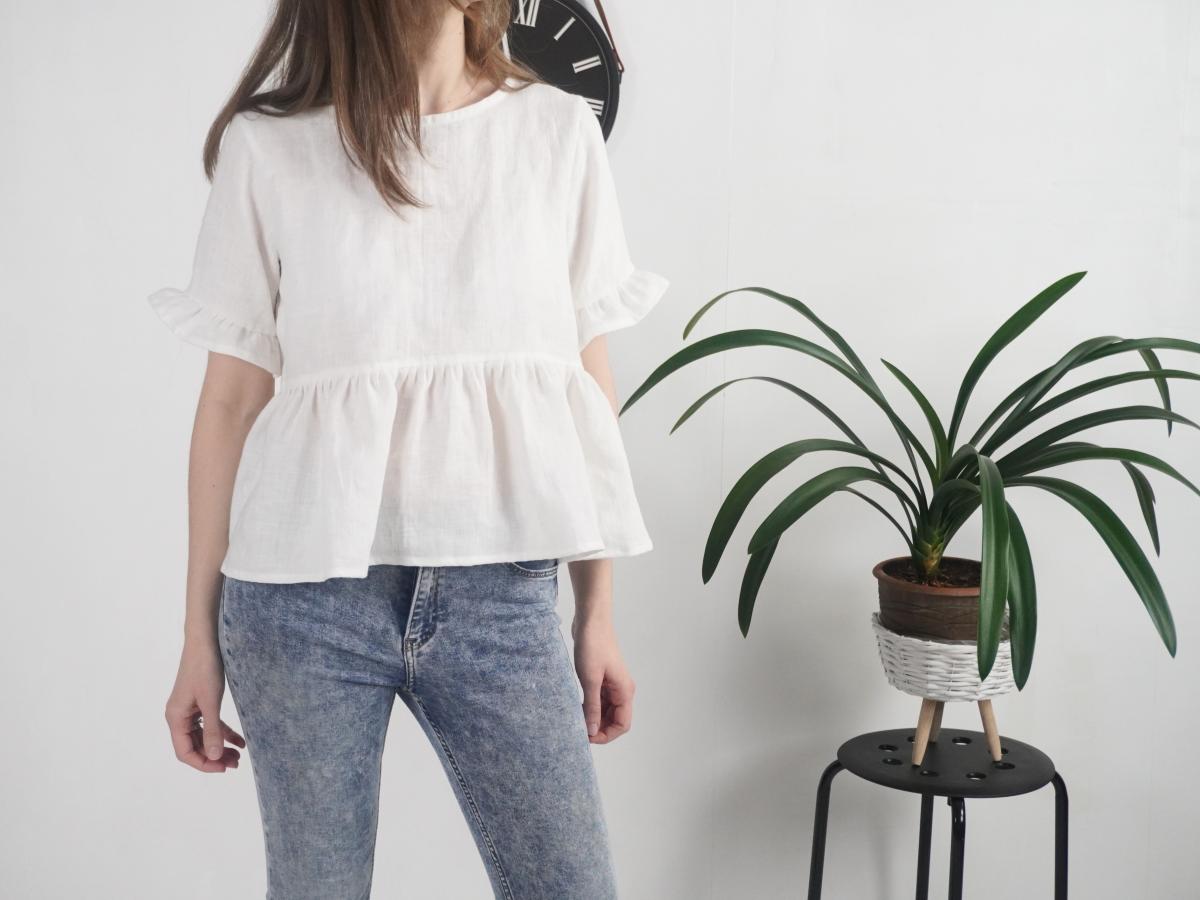 Blouse courte en lin à volants RIO