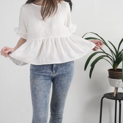 Blouse courte en lin à volants RIO