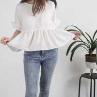 Blouse courte en lin à volants RIO