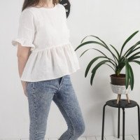 Blouse courte en lin à volants RIO