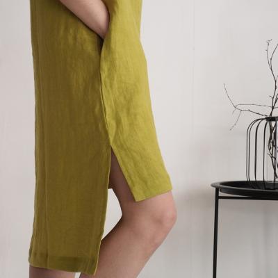 Robe asymétrique en lin à manches mi-longues ALLEGHENY
