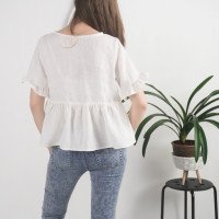 Blouse courte en lin à volants RIO