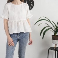 Blouse courte en lin à volants RIO