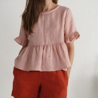 Blouse courte en lin à volants RIO