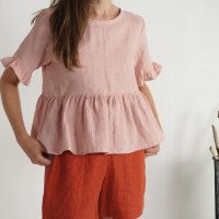 Blouse courte en lin à volants RIO