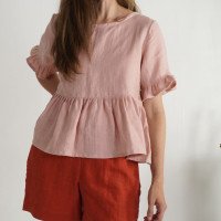 Blouse courte en lin à volants RIO