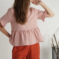 Blouse courte en lin à volants RIO