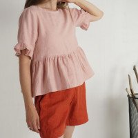 Blouse courte en lin à volants RIO