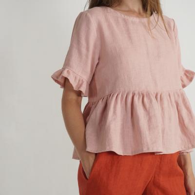 Blouse courte en lin à volants RIO