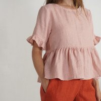 Blouse courte en lin à volants RIO