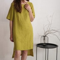 Robe asymétrique en lin à manches mi-longues ALLEGHENY