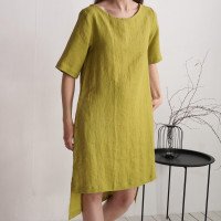 Robe asymétrique en lin à manches mi-longues ALLEGHENY