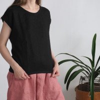 Blouse simple en lin à encolure ronde ELBE