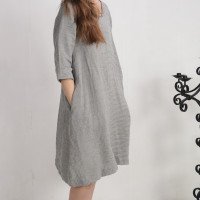 Robe trapèze en lin à manches trois-quarts KUSKOKWIM