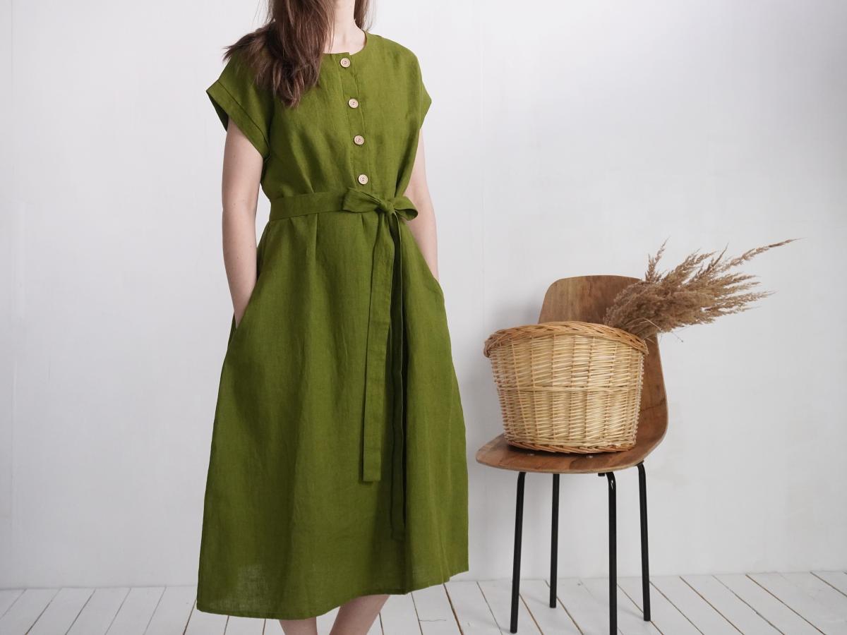 Robe chemise midi de grossesse en lin à ceinture LIMPOPO