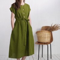 Robe chemise midi de grossesse en lin à ceinture LIMPOPO