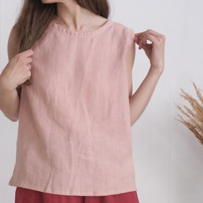 Blouse en lin sans manches fendue au dos UELE