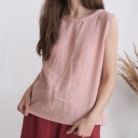 Blouse en lin sans manches fendue au dos UELE