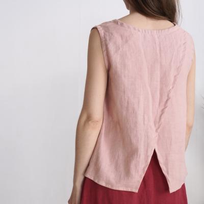 Blouse en lin sans manches fendue au dos UELE