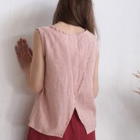 Blouse en lin sans manches fendue au dos UELE