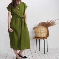 Robe chemise midi de grossesse en lin à ceinture LIMPOPO
