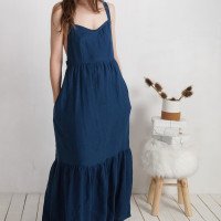 Robe longue en lin à bretelles croisées FLY