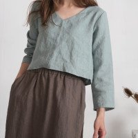 Blouse courte en lin à col V DNIESTER