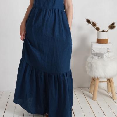Robe longue en lin à bretelles croisées FLY