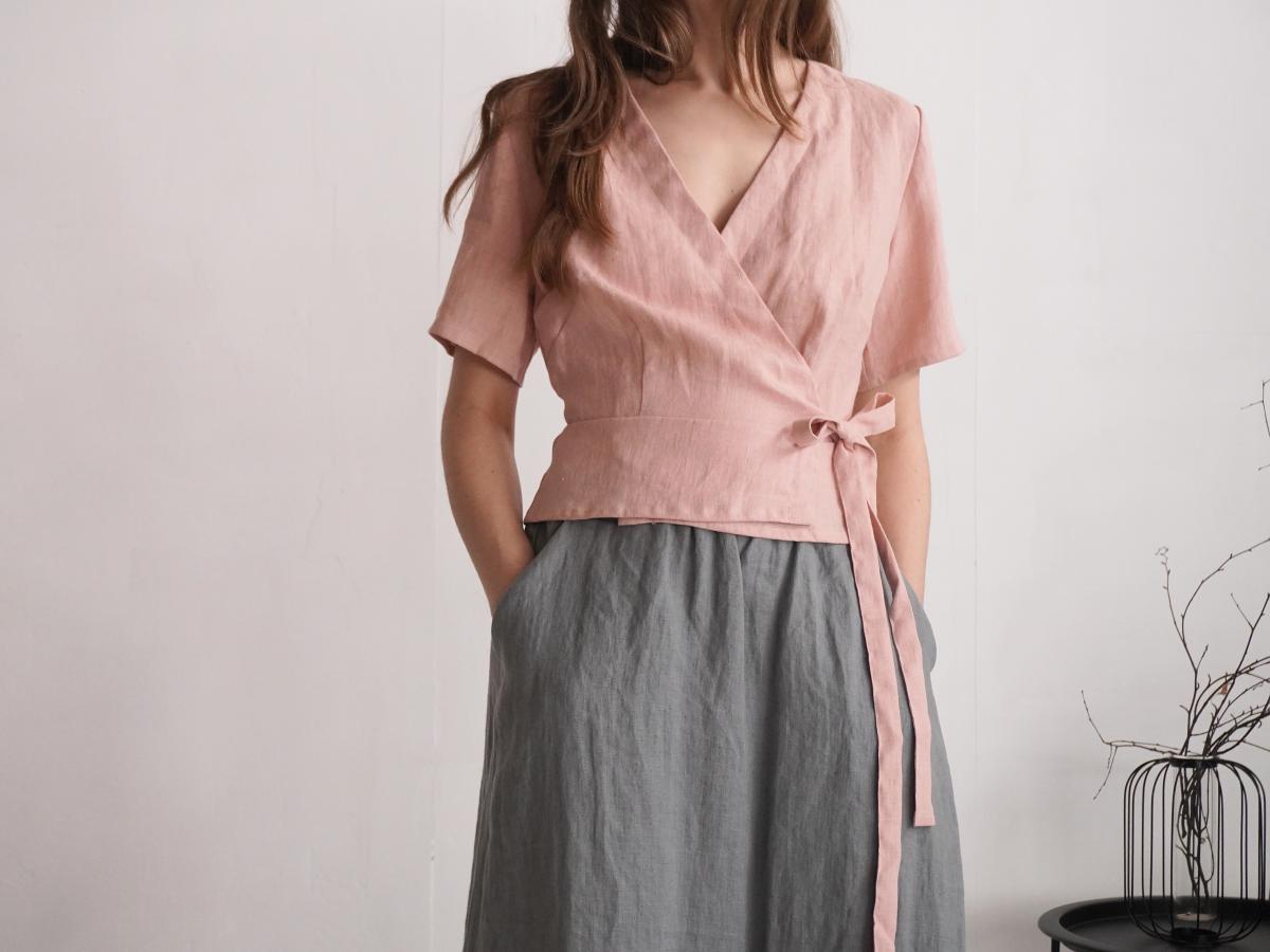 Blouse cache-cœur courte en lin CHURC