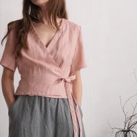 Blouse cache-cœur courte en lin CHURC