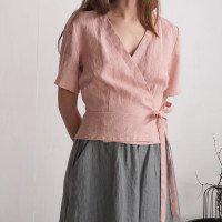 Blouse cache-cœur courte en lin CHURC