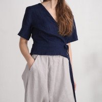 Blouse cache-cœur courte en lin CHURC