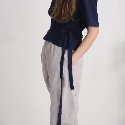 Blouse cache-cœur courte en lin CHURC