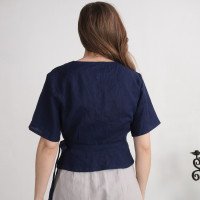 Blouse cache-cœur courte en lin CHURC