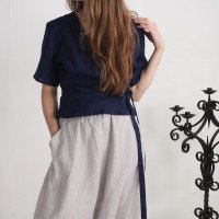 Blouse cache-cœur courte en lin CHURC