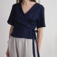 Blouse cache-cœur courte en lin CHURC