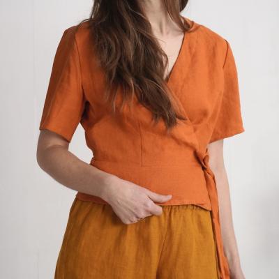 Blouse cache-cœur courte en lin CHURC