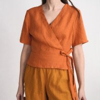 Blouse cache-cœur courte en lin CHURC