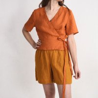 Blouse cache-cœur courte en lin CHURC
